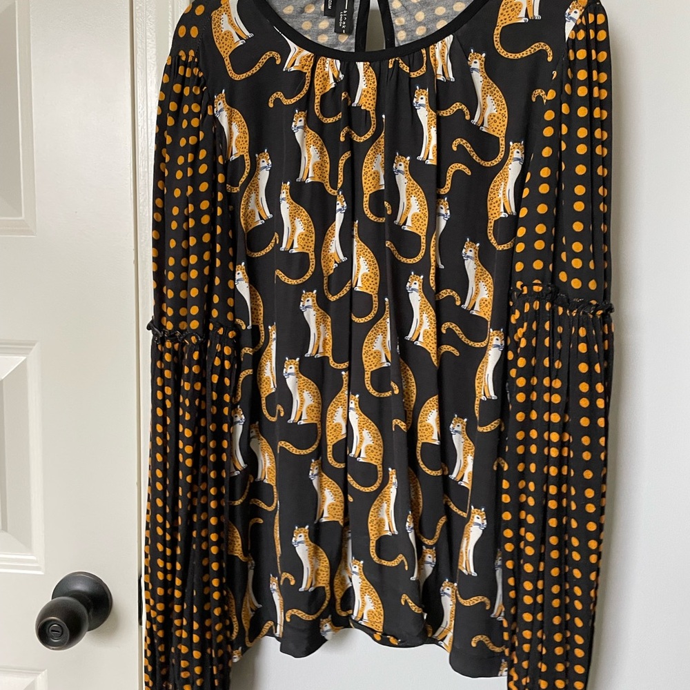 Anthropologie Mixed Media Cat Print Top